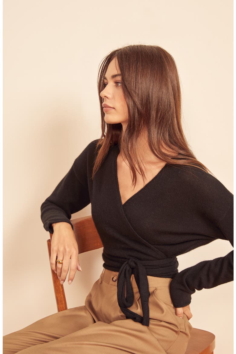 Cashmere Wrap Sweater, Alternate, color, BLACK