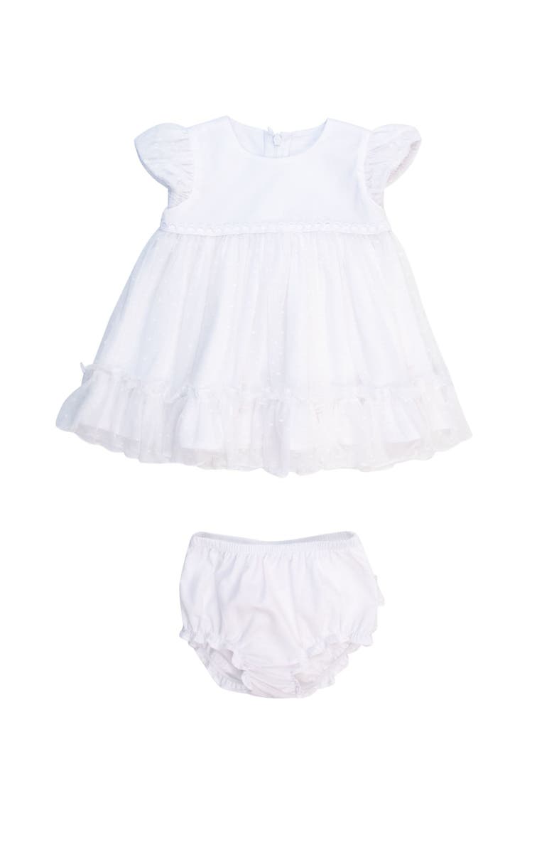 RuffleButts Baby Girls Dotted Tulle Dress & RuffleButt Set, Main, color, White