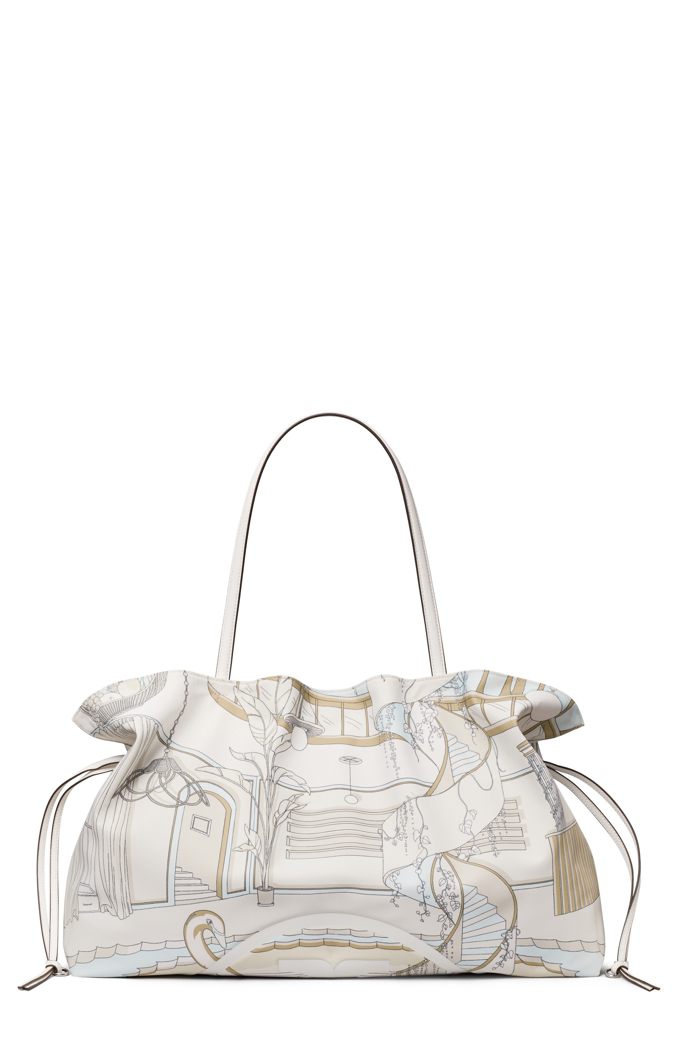 Tory Burch Ella Print Drawstring Tote, Main, color, The Pool Beige