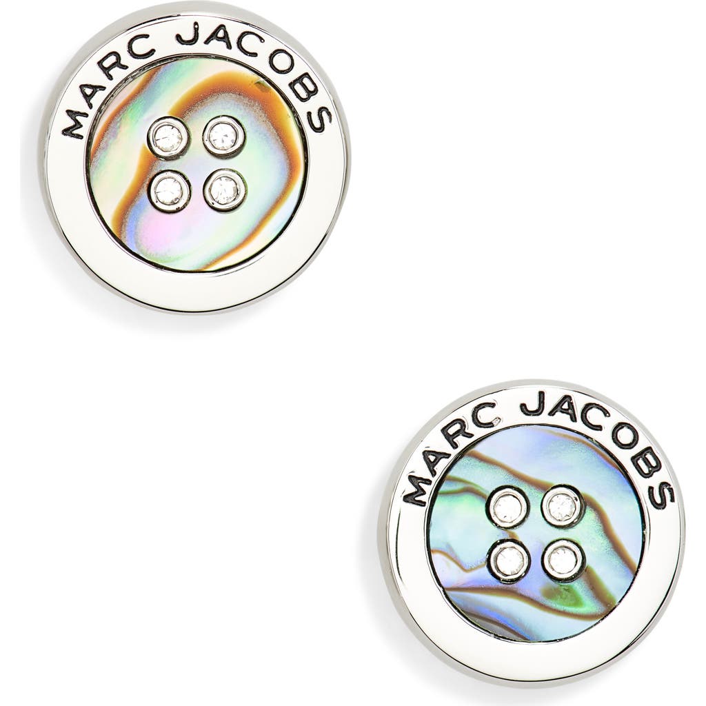 Marc Jacobs The Button Crystal Embellished Stud Earrings In Silver/abalone
