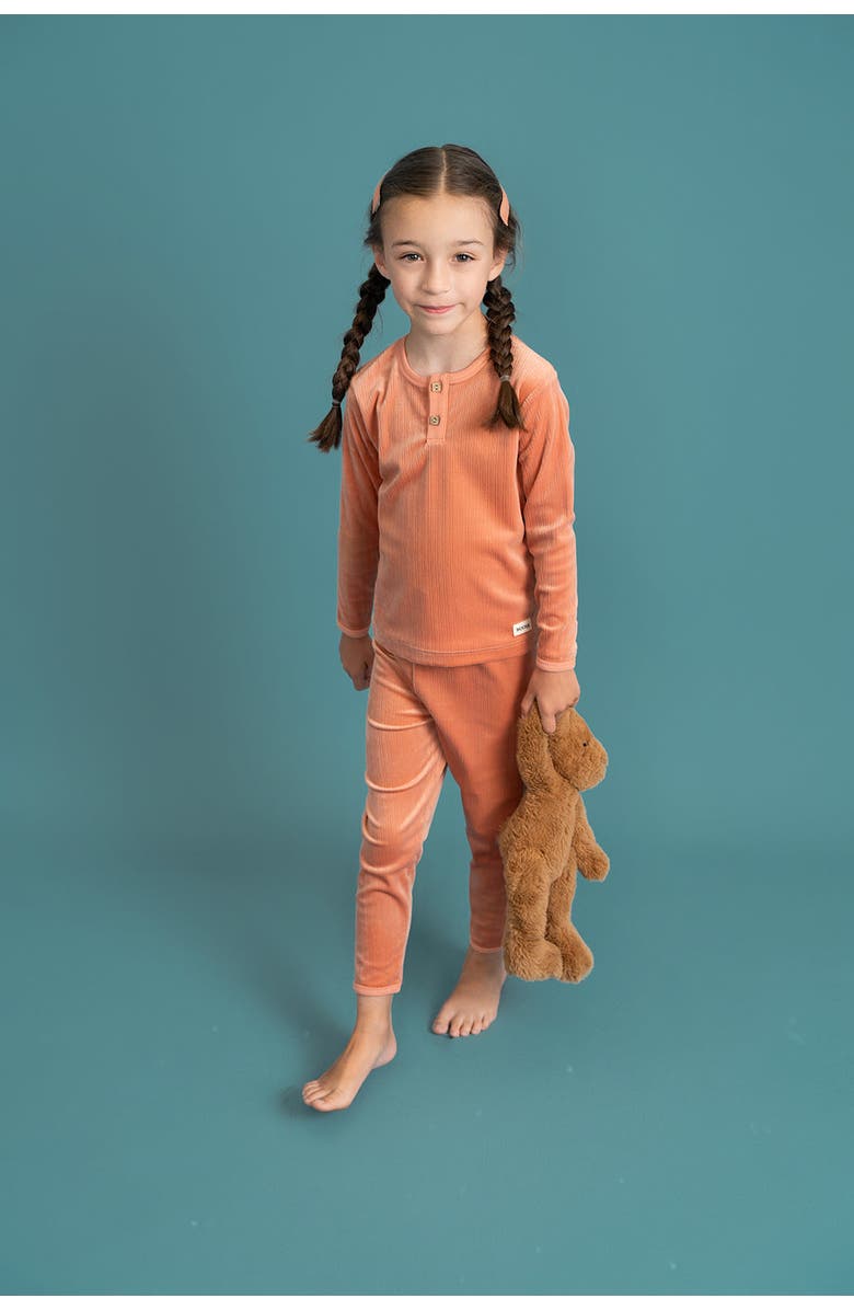 Mocha Ribbed Velour 2 Piece Long Sleeve and Pants Set, Alternate, color, Papaya