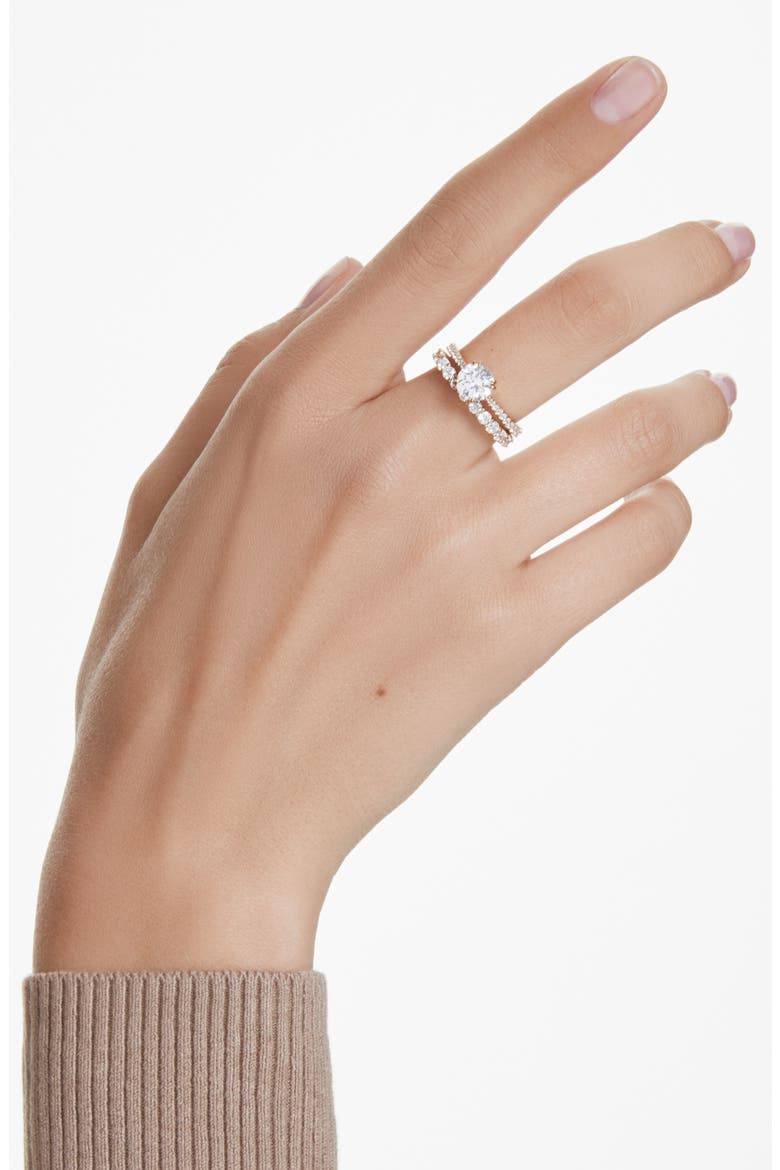 Stilla Set of 2 Crystal Solitaire & Band Rings, Alternate, color, WHITE/ GOLD