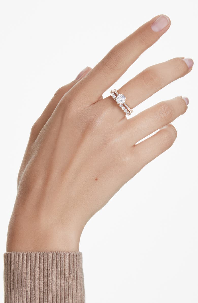 Swarovski Stilla Set of 2 Crystal Solitaire & Band Rings, Alternate, color, White/ Gold