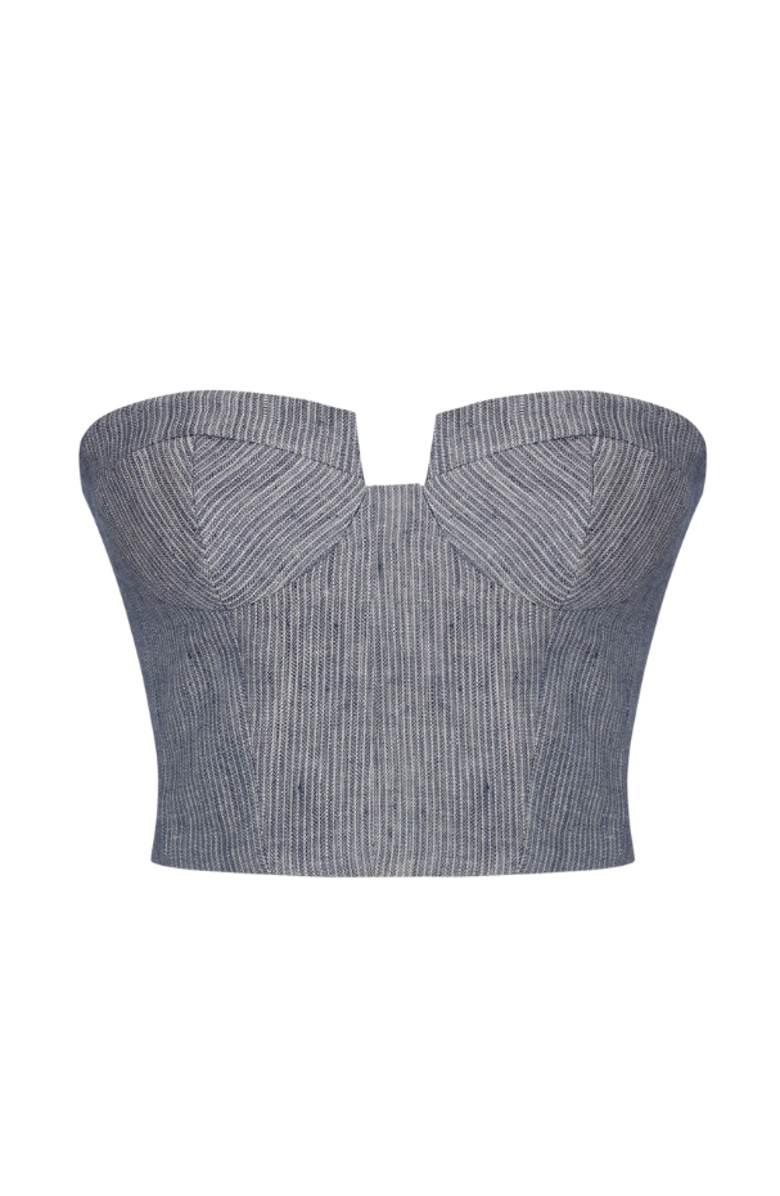 Labeca London Storm Striped Linen-Blend Bustier Top, Alternate, color, Blue