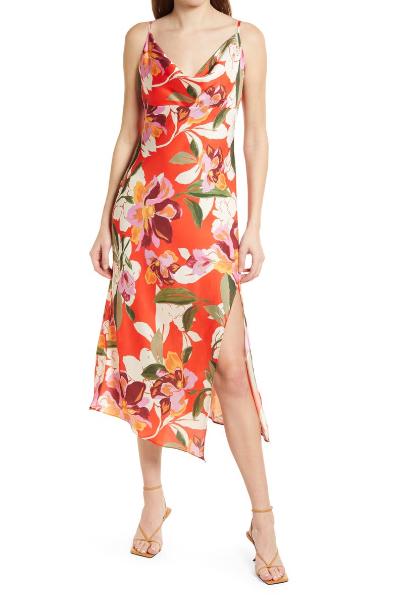 Adelyn Rae Faith Floral Print Slipdress, Main, color, Mandarin Red