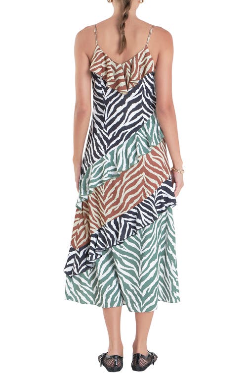 English Factory Zebra Print Ruffle Slipdress In Brown Multi