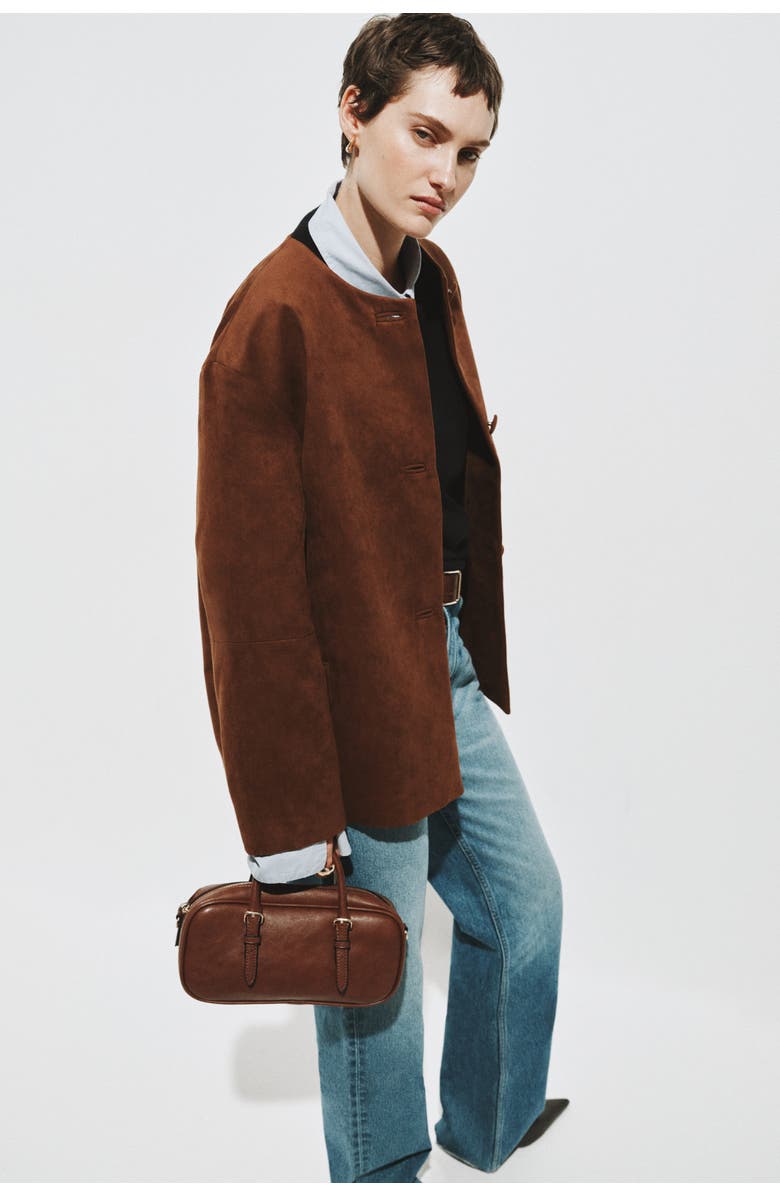 H&M Collarless Jacket, Alternate, color, Brown