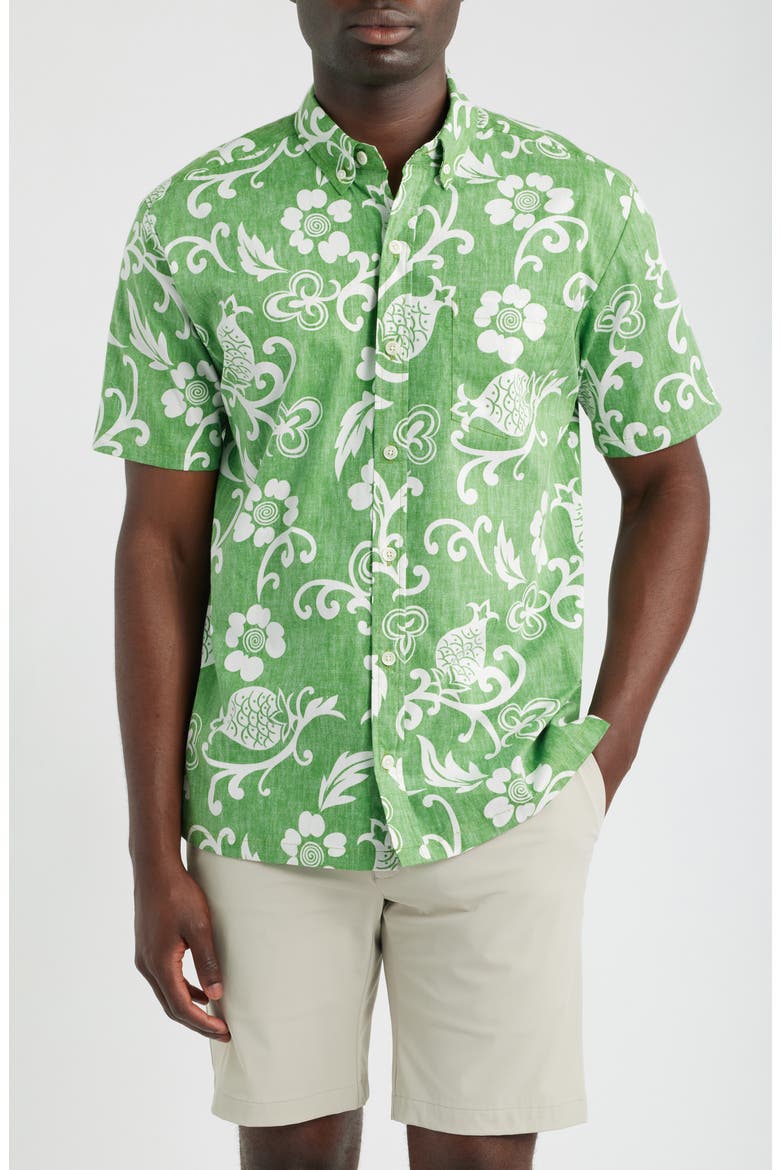 Ginger Pareau Short Sleeve Cotton Button-Down Shirt, Main, color, GRASS