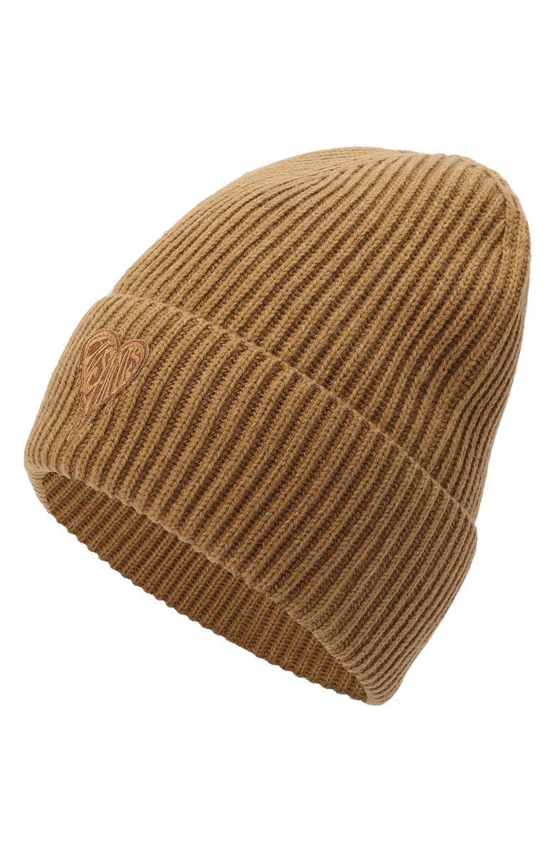 AllSaints Heart Logo Rib Beanie, Alternate, color, Tannin Brown