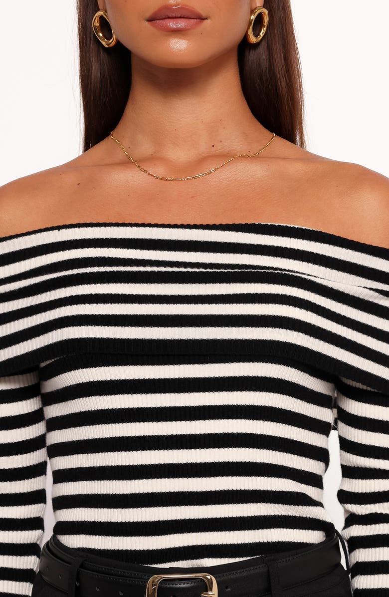 Petal & Pup Ellora Stripe Foldover Off the Shoulder Rib Top, Alternate, color, Black Cream