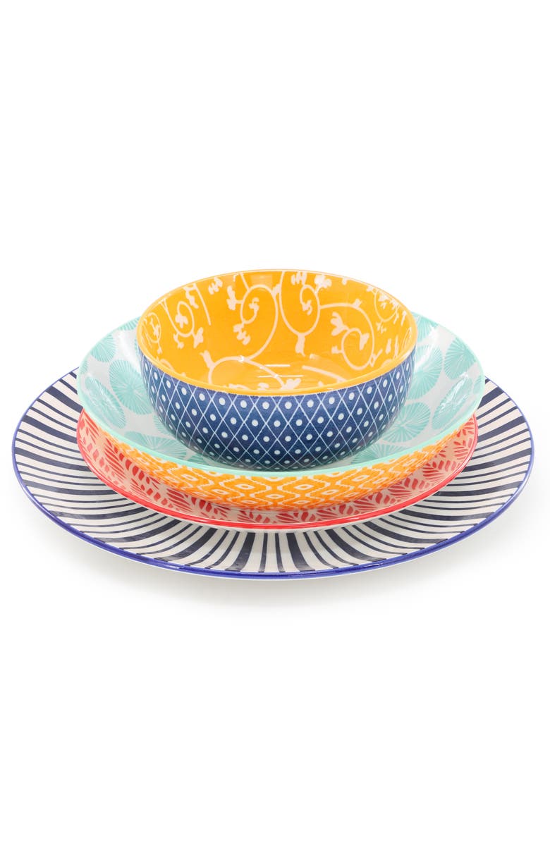 Elama Giovanna 16 Piece Assorted Porcelain Double Bowl Dinnerware Set, Alternate, color, White