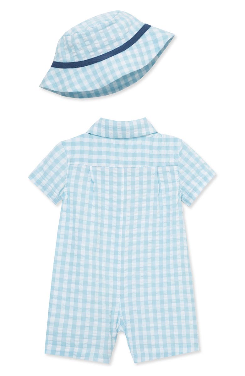Little Me Sailor Gingham Romper & Bucket Hat Set, Alternate, color,