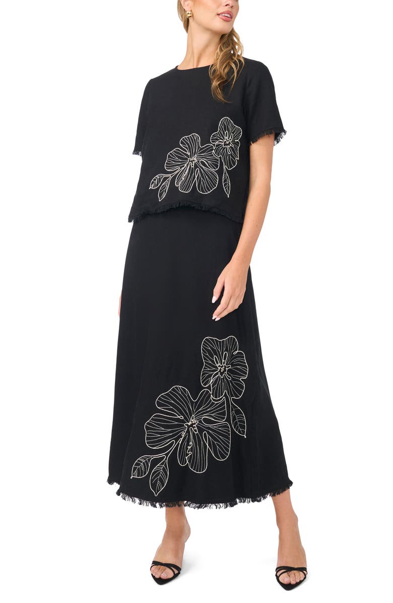 Vince Camuto Floral Embroidered Short Sleeve Top, Alternate, color, Rich Black