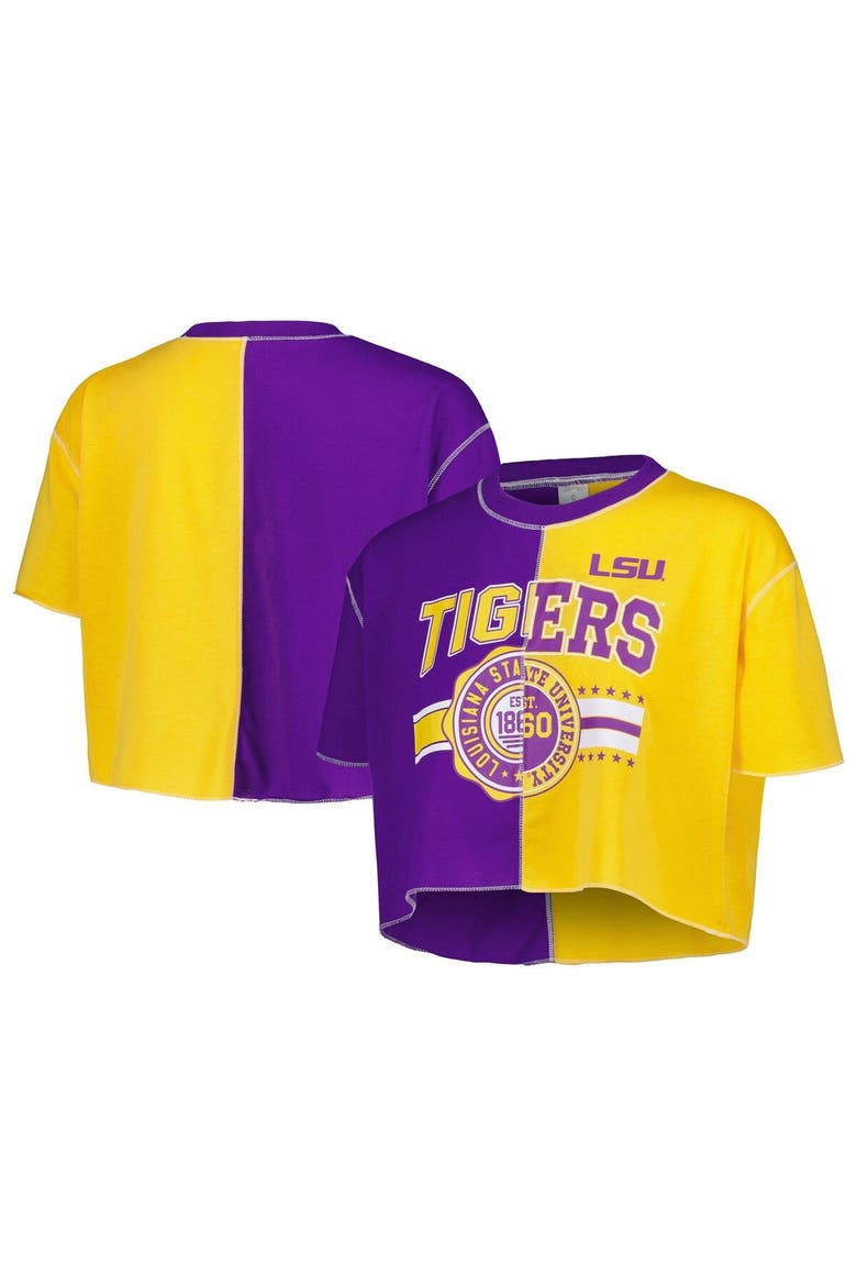 Women's ZooZatz Purple/Gold LSU Tigers Colorblock Cropped T-Shirt, Main, color, Purple