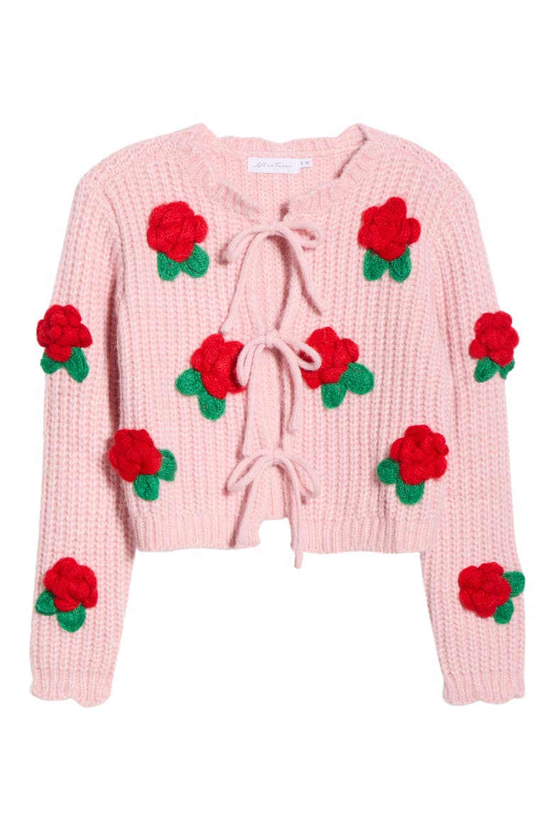 3D Flower Chunky Tie Front Cardigan (Women) | Nordstrom