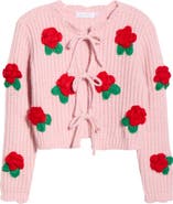 All in Favor 3D Flower Chunky Tie Front Cardigan