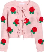 All in Favor 3D Flower Chunky Tie Front Cardigan