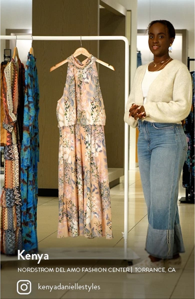Watercolor Floral Halter Neck Chiffon Midi Dress, sales video thumbnail