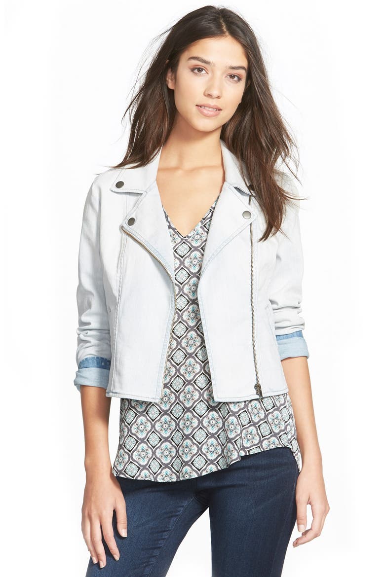 Frenchi® Denim Moto Jacket, Main, color, SMOKEY BLUE