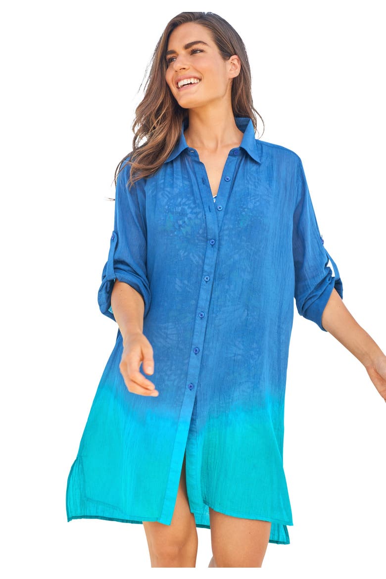 Button Front Swim Cover Up, Main, color, DIP DYE
