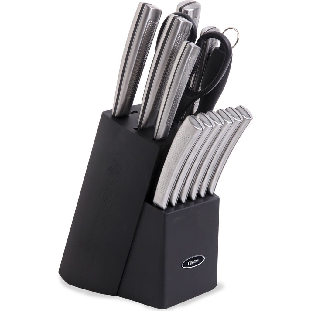 Oster Wellisford 14 Piece Stainless Steel Cutlery Set With Black Rubber Wood Block