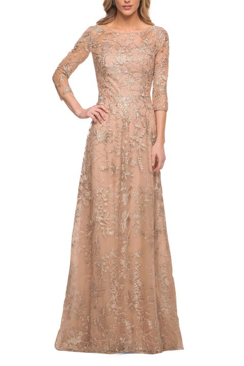 Mother of the Bride Lace Dress with Three-Quarter Sleeves
