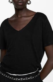 MANGO V-Neck Linen T-Shirt
