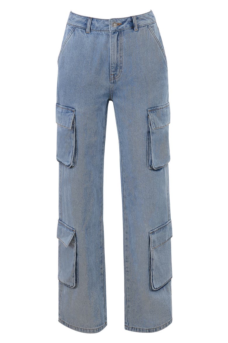Ria Washed Utility Cargo Jeans, Alternate, color, BLUE