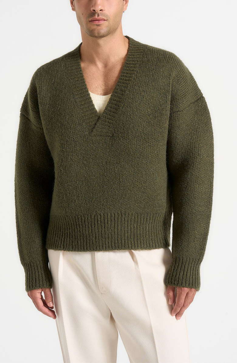 Manière De Voir Chad V-Neck Wool Knit Jumper, Alternate, color, Deep Olive