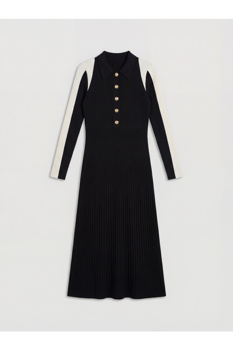 Rib Knit Long Sleeve Military Midi Dress, Alternate, color, Black