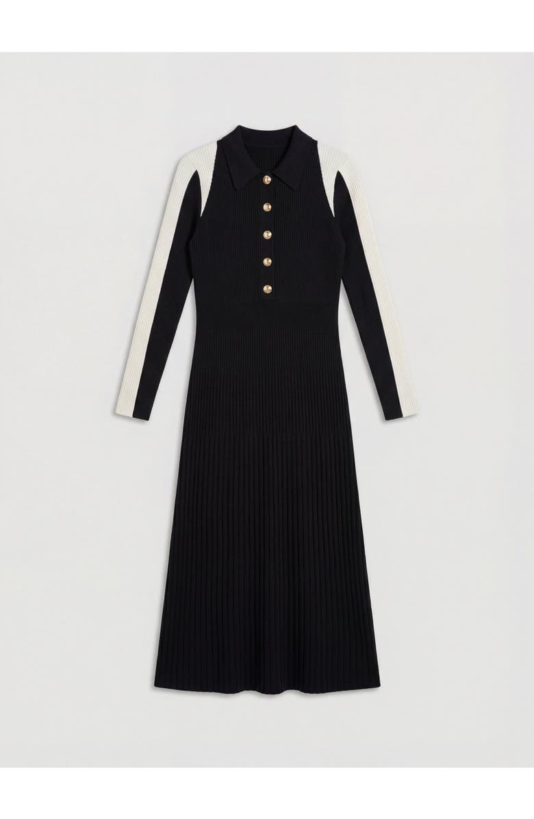 Karen Millen Rib Knit Long Sleeve Military Midi Dress, Alternate, color, Black
