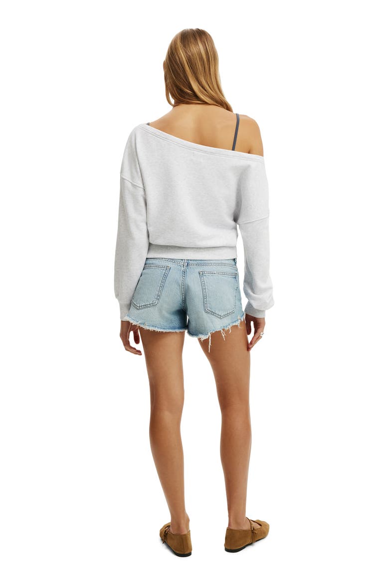 Women's Relaxed Off Shoulder Sweatshirt, Alternate, color, Light Grey Marle