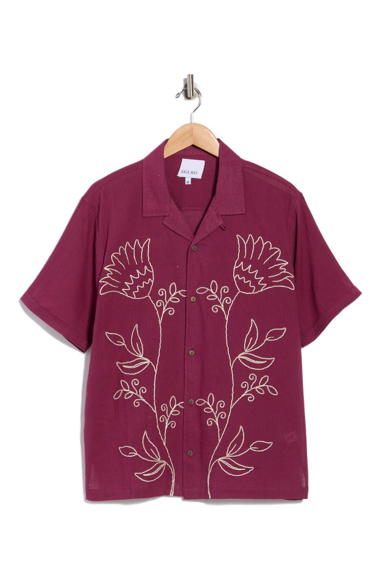 Baljeet Embroidered Cotton Camp Shirt, Alternate, color, WINE