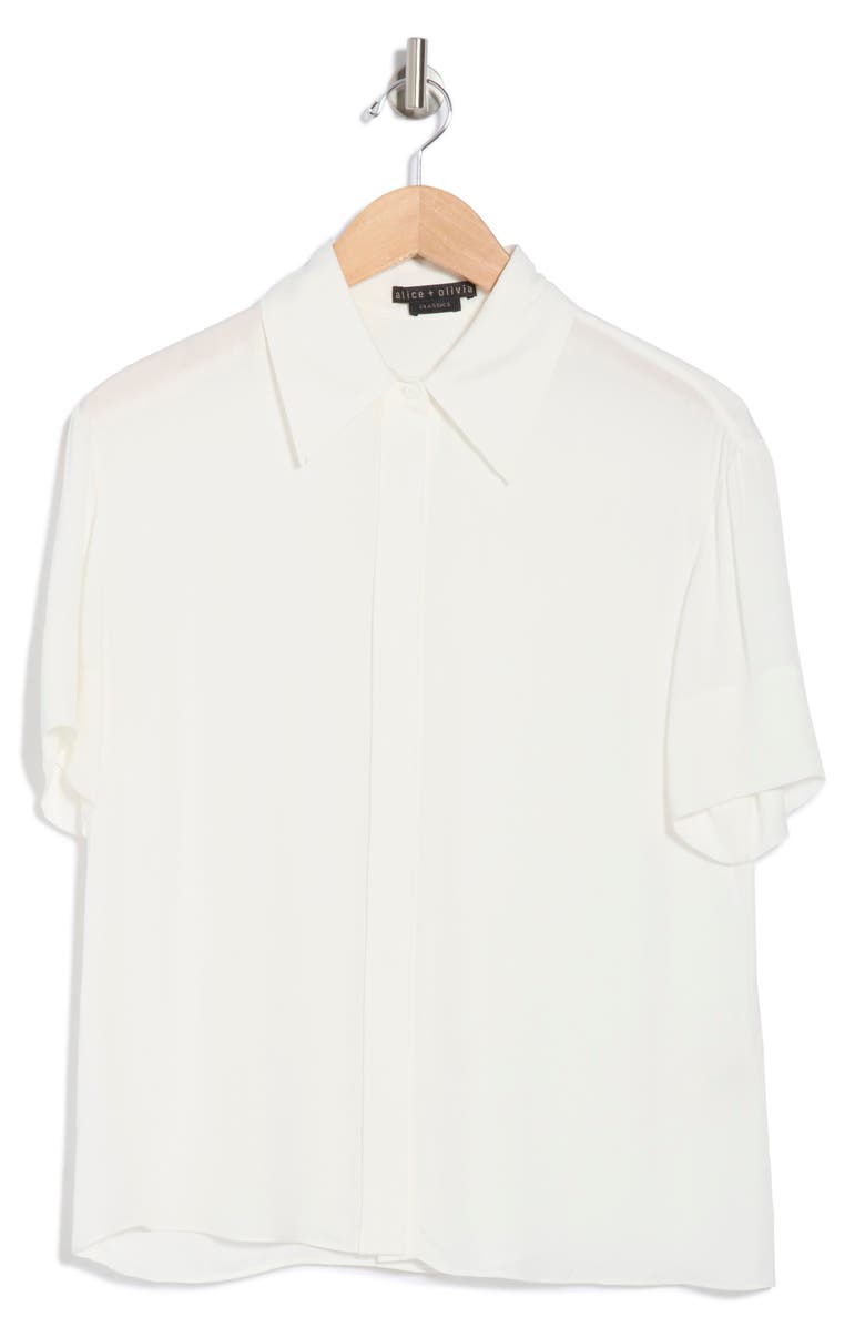 Alice + Olivia Brady Oversize Short Sleeve Button-Up Shirt, Alternate, color, 