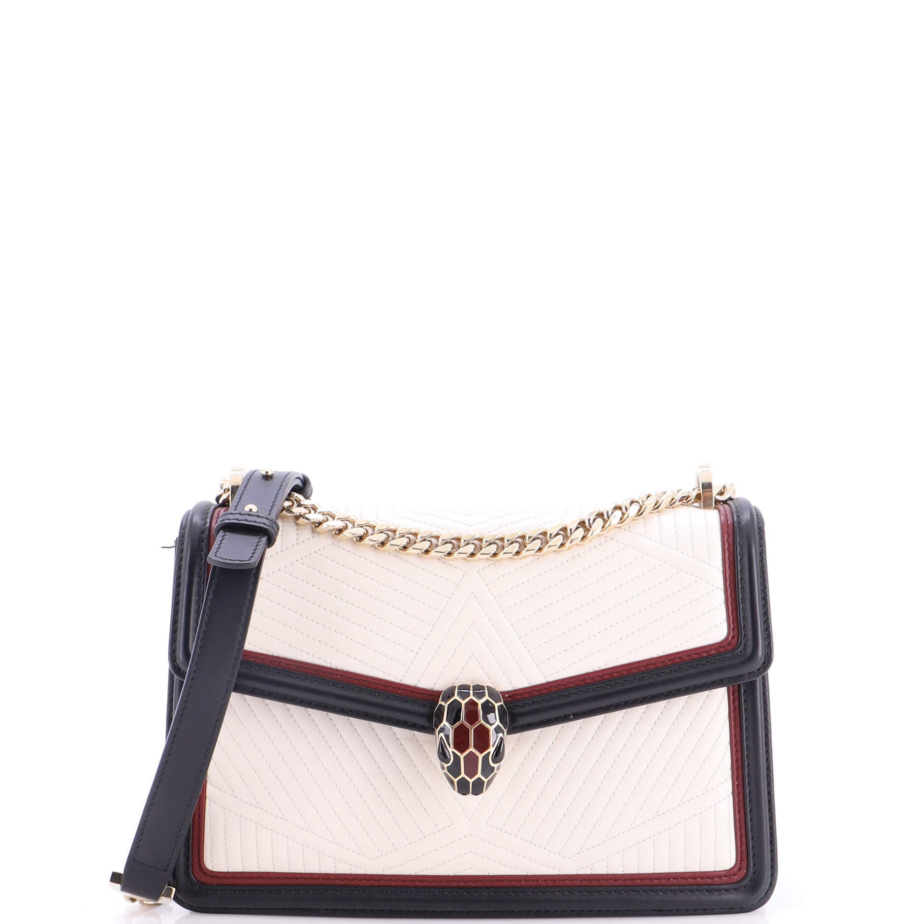 Serpenti Forever Shoulder Bag Quilted Leather Small, Main, color, White