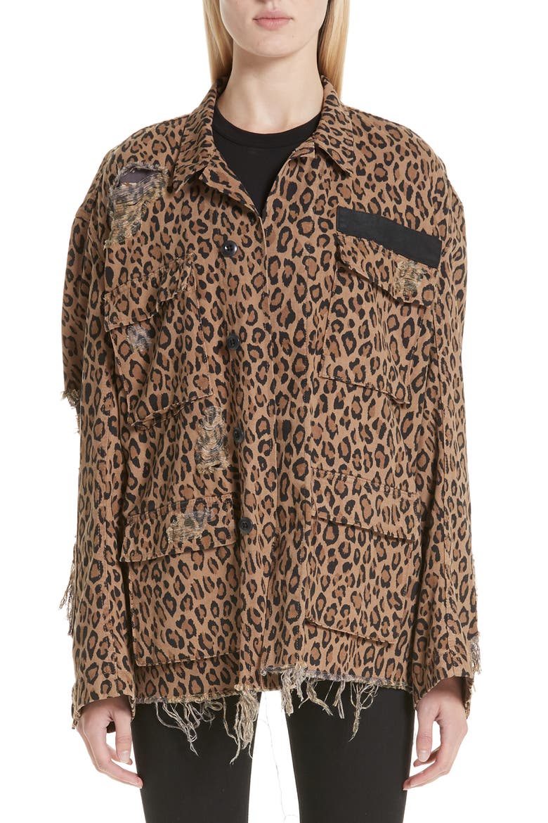 Shredded Oversize Leopard Print Jacket, Main, color, LEOPARD