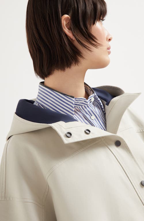 Brunello Cucinelli Women Water-resistant Bonded Cotton Poplin Hooded Outerwear Jacket In Cool Beige
