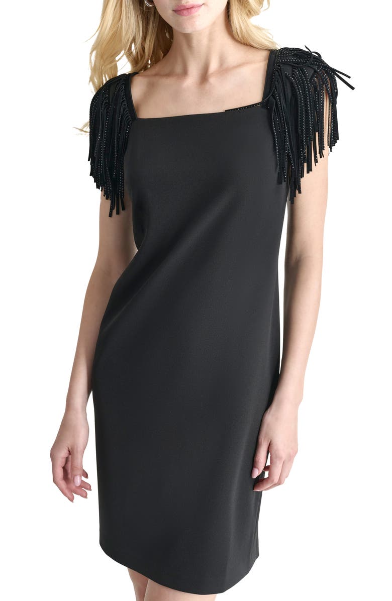 DKNY Fringed Cap Sleeve Sheath Dress, Alternate, color, 