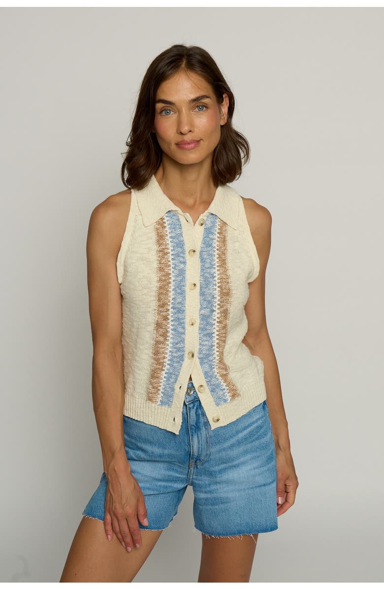 Central Park West Striped Collared Sleeveless Sweater, Main, color, 