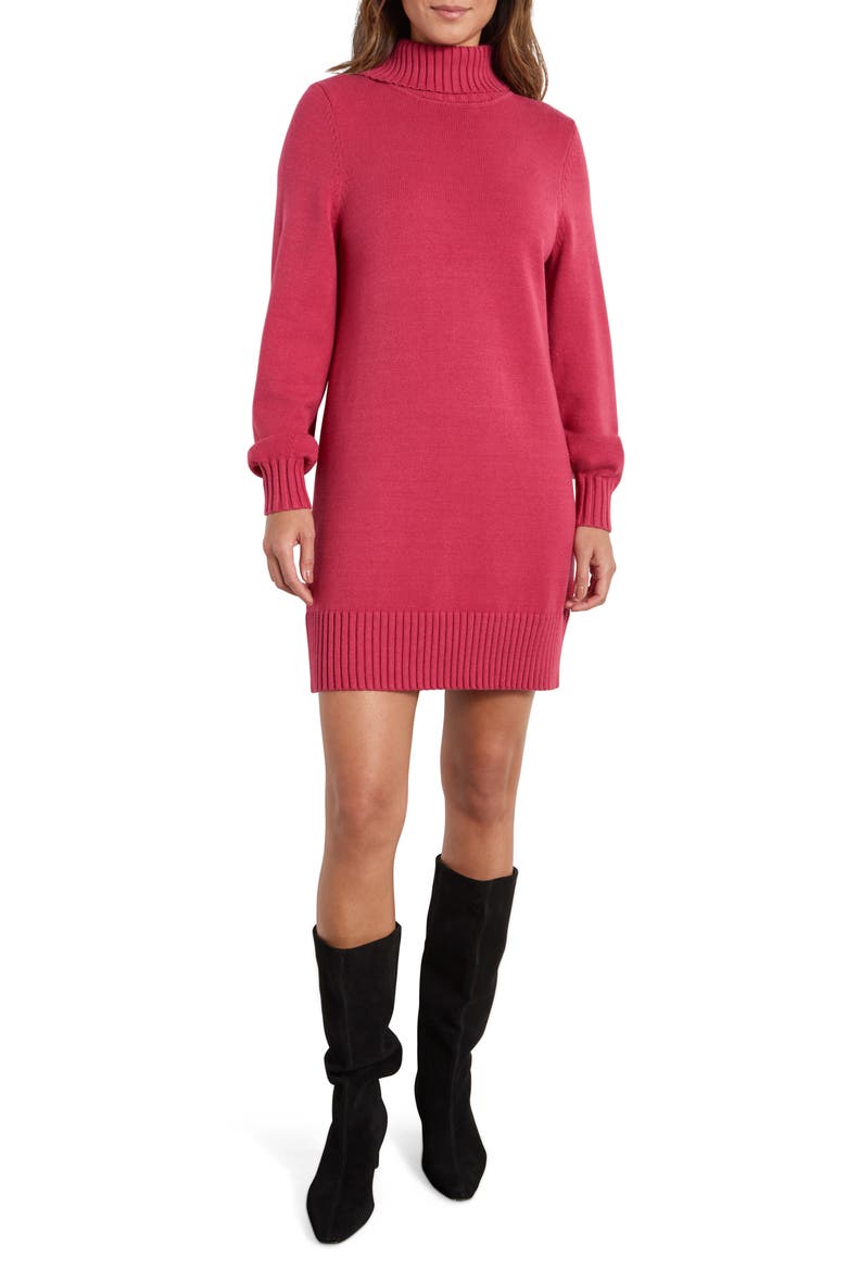 Freya Turtleneck Long Sleeve Sweater Minidress, Main, color, RED GRAPE