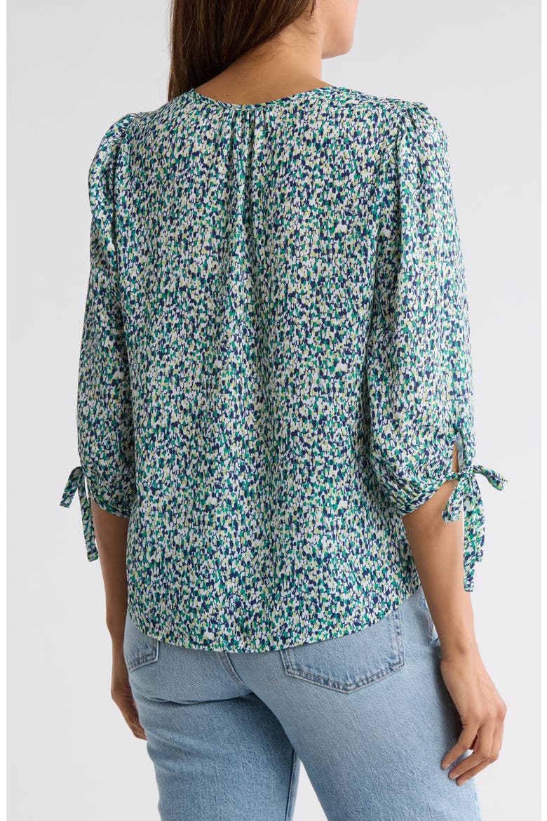 V-Neck Tie Cuff Top, Alternate, color, BLUE