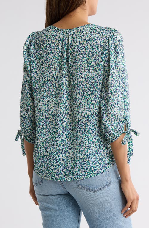 Renee C V-neck Tie Cuff Top In Blue