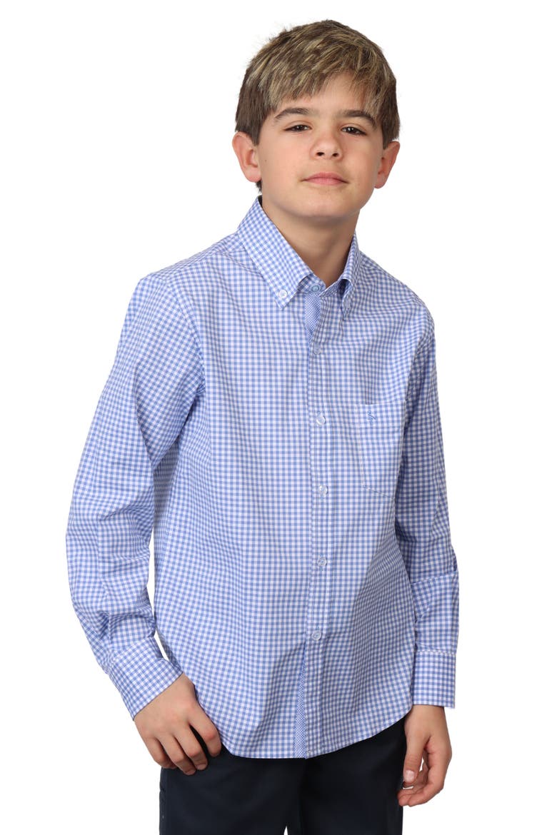 Kids' Micro Gingham Stretch Cotton Button-Up Shirt, Main, color, LIGHT BLUE