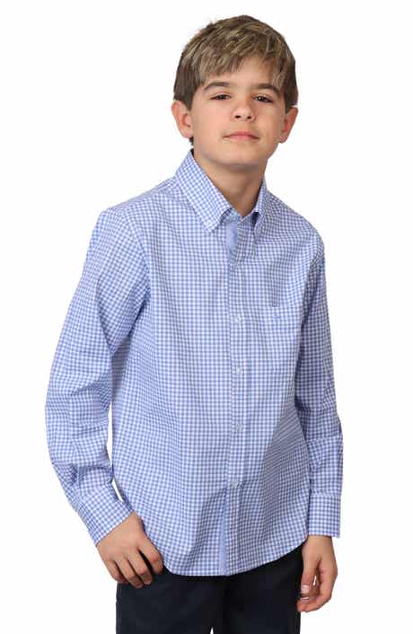 TailorByrd Kids' Micro Gingham Stretch Cotton Button-Up Shirt
