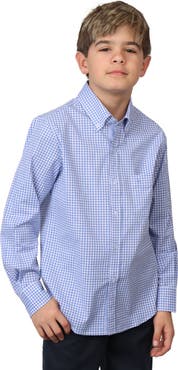 TailorByrd Kids' Micro Gingham Stretch Cotton Button-Up Shirt