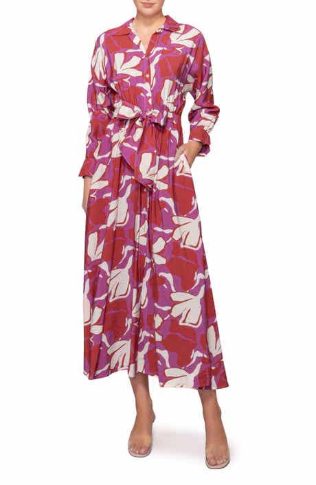 MELLODAY Print Long Sleeve Midi Shirtdress