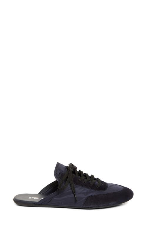 Prada Nylon And Suede Open-back Sneakers In Blue