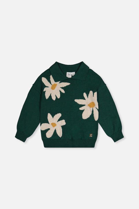 Knitted Daisy Jacquard Shirt Collar Sweater (toddler, Little Kid & Big Kid)
