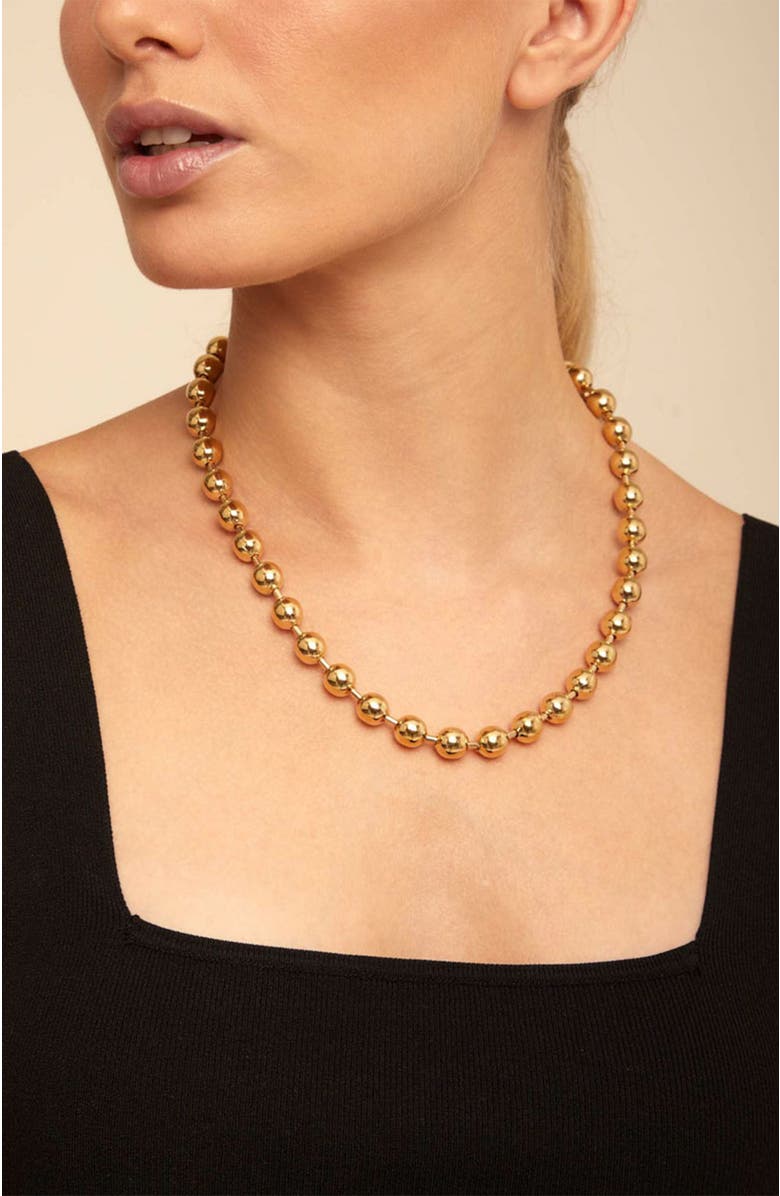 UNODE50 18K gold-plated necklace with large spherical beads, Alternate, color, Gold