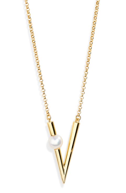 Akoya Pearl Triangular Pendant Necklace